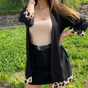 Kimono Madrid Negro con Leopardo