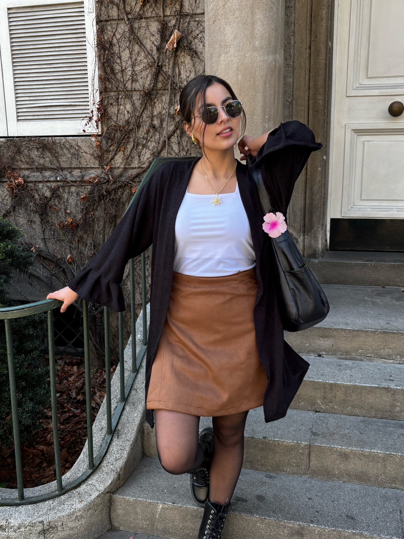 Conjunto Sidney Kimono Negro- Falda Café