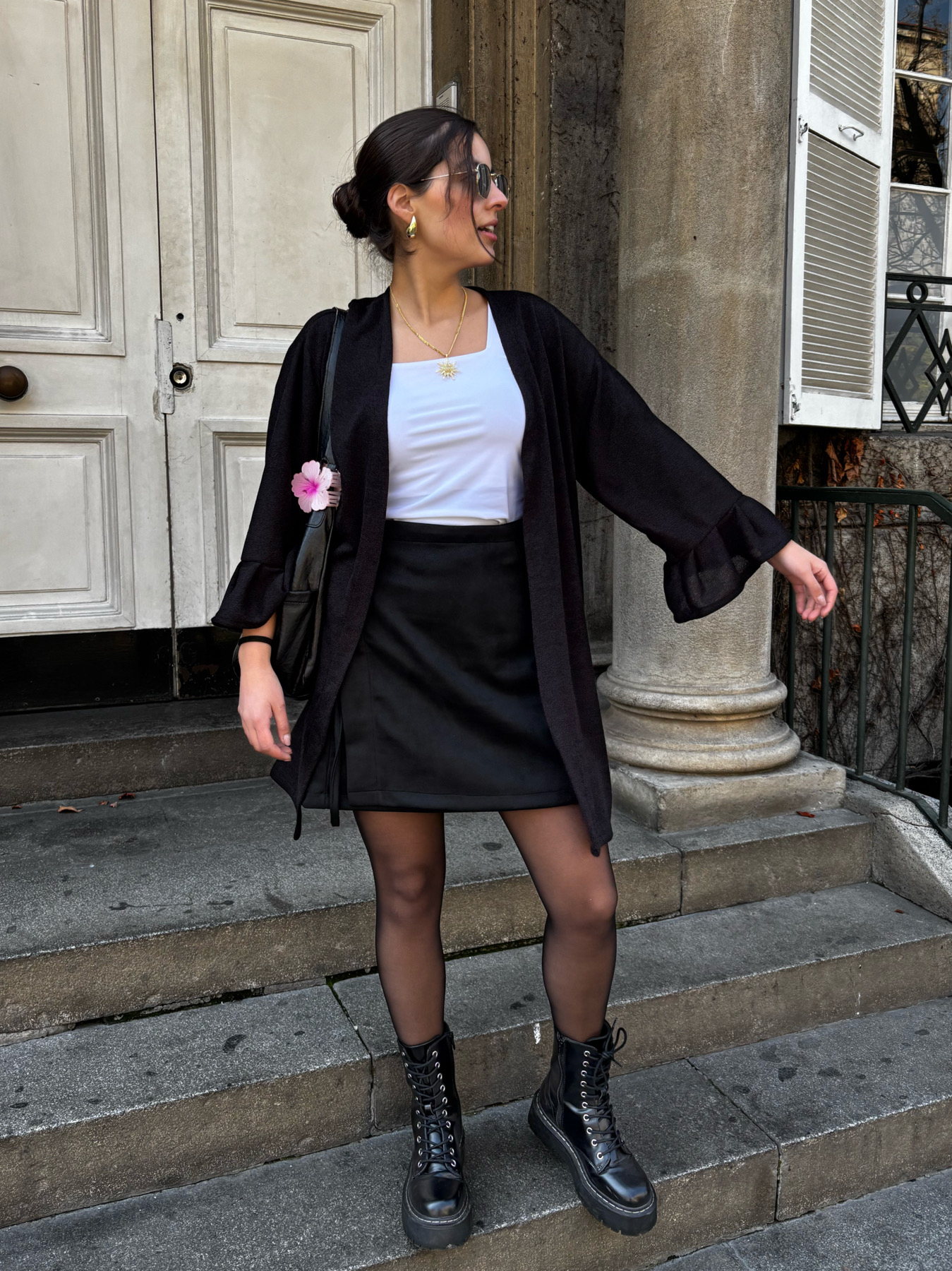 Conjunto Sidney Kimono Negro Falda Negra