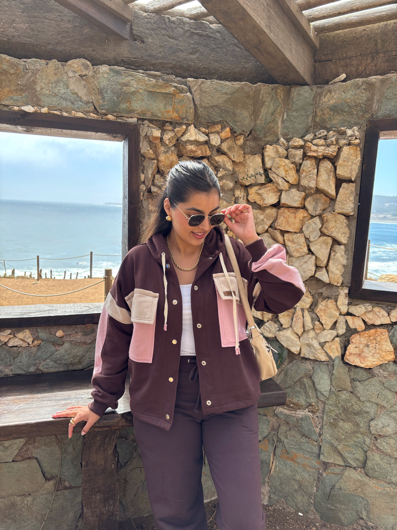 Conjunto Monaco – Café (Beige y Rosa)